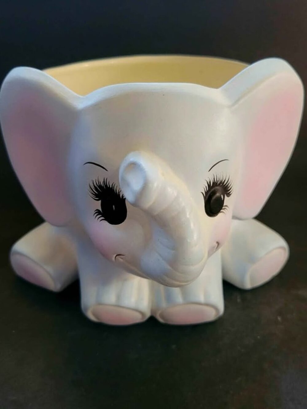 Vintage Light bluish Gray Ceramic Planter - Anthropomorphic Kitschy Elephant